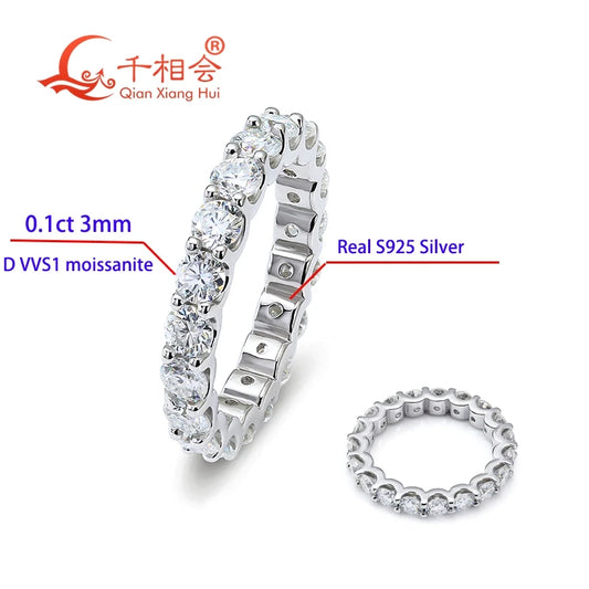 0.1ct 3mm DVS Moissanite Full Eternity Band Ring 925 Sterling Silver Engagement & Party Sieraden voor vrouwen