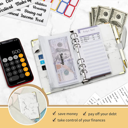 A6 PU Lederen Budget Planner Marble Notebook & Money Saving Organizer for Office, School & Personal Finance