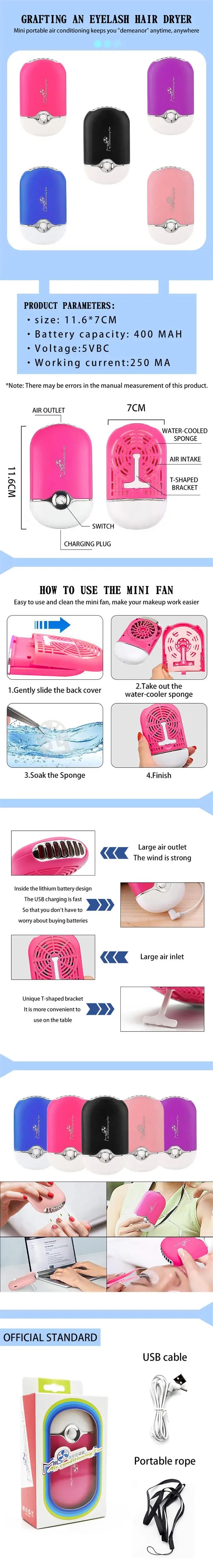 MASSA USB Mini wimpers Ventilator Quick-Drying Lash Lijmdroger, Eyelash uitbreidingshulpmiddel voor professionele make-up