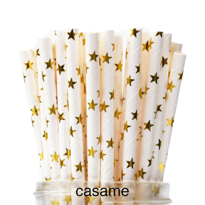 25PCS Metallic Gold & Silver Foil Paper Straws . Heart, Star & Chevron Pattern Biologisch afbreekbare Party Straws voor bruiloft, verjaardag en evenementen