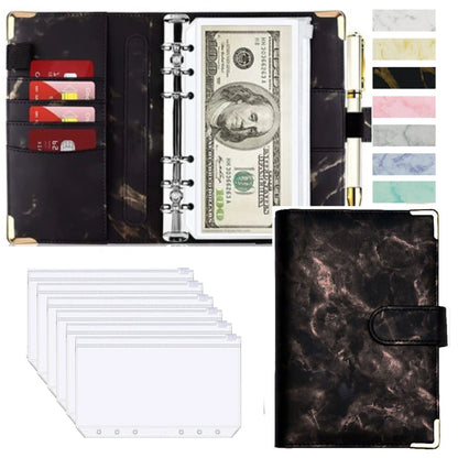 A6 PU Lederen Budget Planner Marble Notebook & Money Saving Organizer for Office, School & Personal Finance