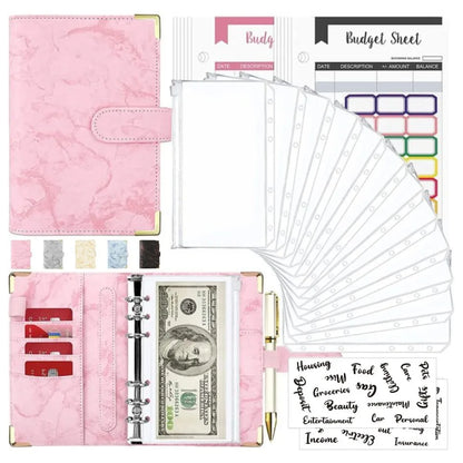 A6 PU Lederen Budget Planner Marble Notebook & Money Saving Organizer for Office, School & Personal Finance