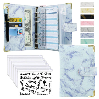 A6 PU Lederen Budget Planner Marble Notebook & Money Saving Organizer for Office, School & Personal Finance