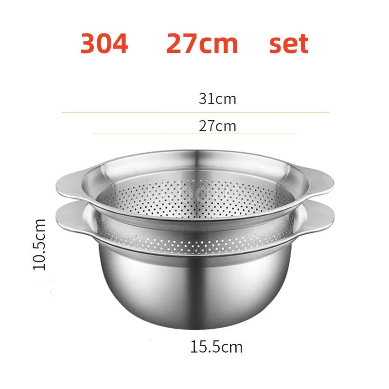304 Roestvrij staal Vegetable Washing Basin & Stainer & Strainer . Multi-Purpose Rijst Wasmachine, Fruit Filter, Keuken Drain Mand