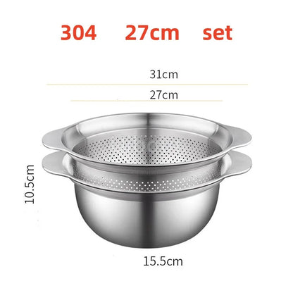 304 Roestvrij staal Vegetable Washing Basin & Stainer & Strainer . Multi-Purpose Rijst Wasmachine, Fruit Filter, Keuken Drain Mand