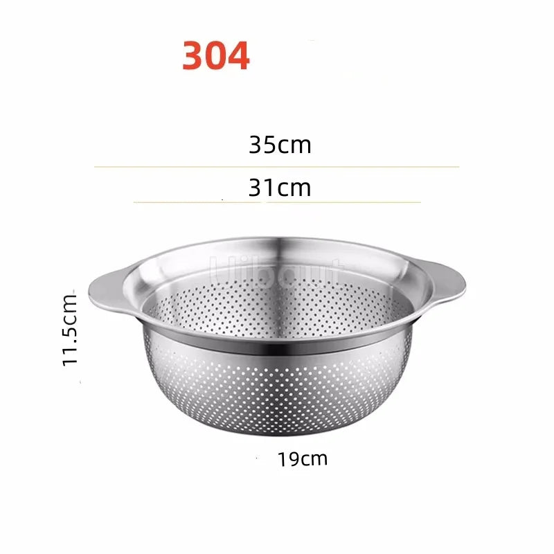 304 Roestvrij staal Vegetable Washing Basin & Stainer & Strainer . Multi-Purpose Rijst Wasmachine, Fruit Filter, Keuken Drain Mand