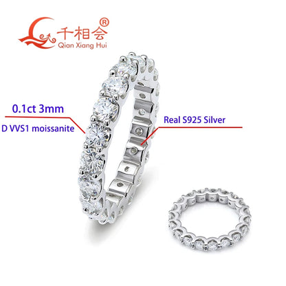 0.1ct 3mm DVS Moissanite Full Eternity Band Ring 925 Sterling Silver Engagement & Party Sieraden voor vrouwen