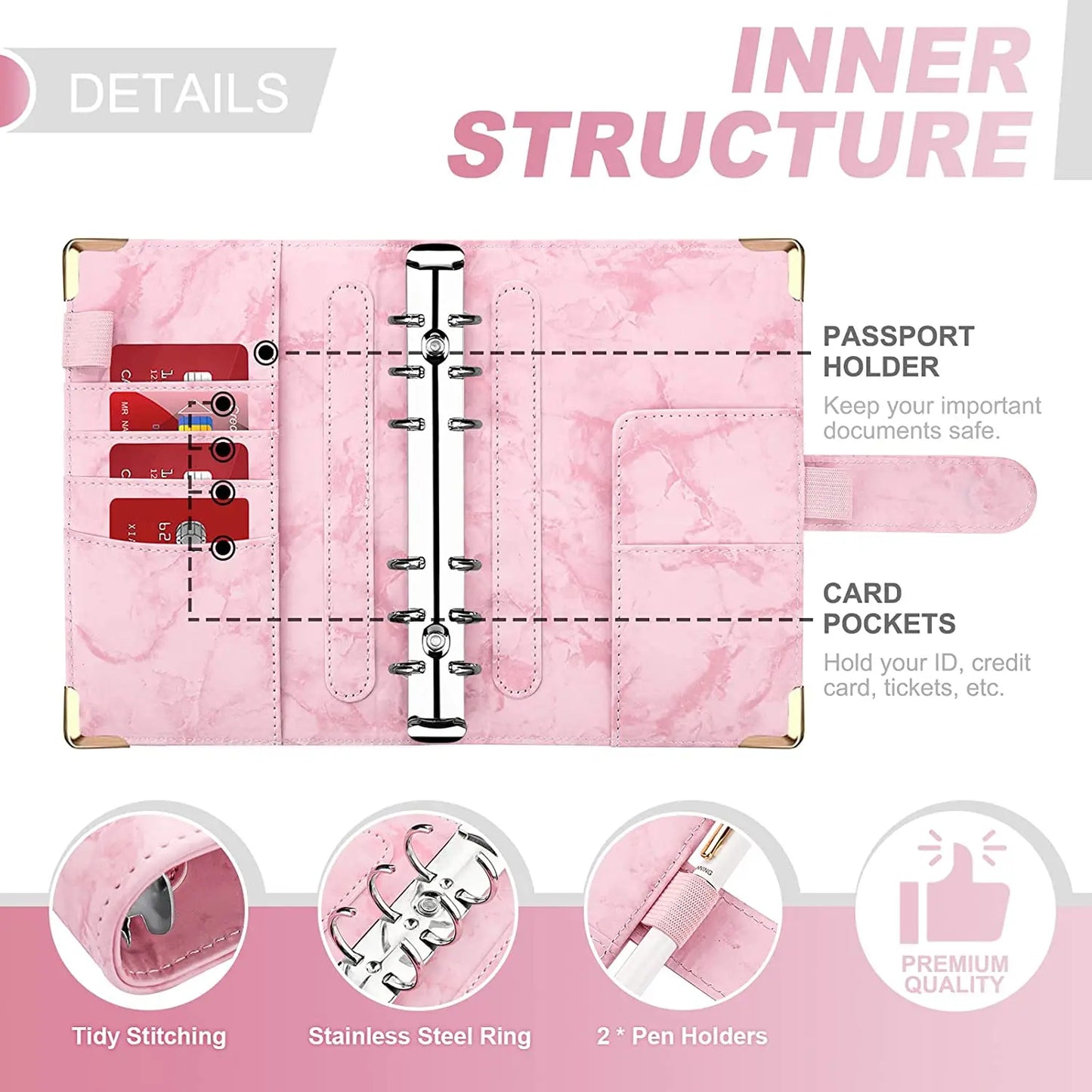A6 PU Lederen Budget Planner Marble Notebook & Money Saving Organizer for Office, School & Personal Finance