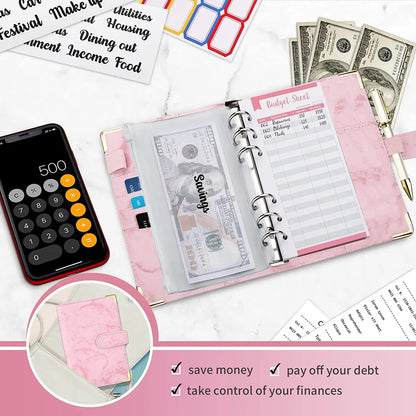 A6 PU Lederen Budget Planner Marble Notebook & Money Saving Organizer for Office, School & Personal Finance