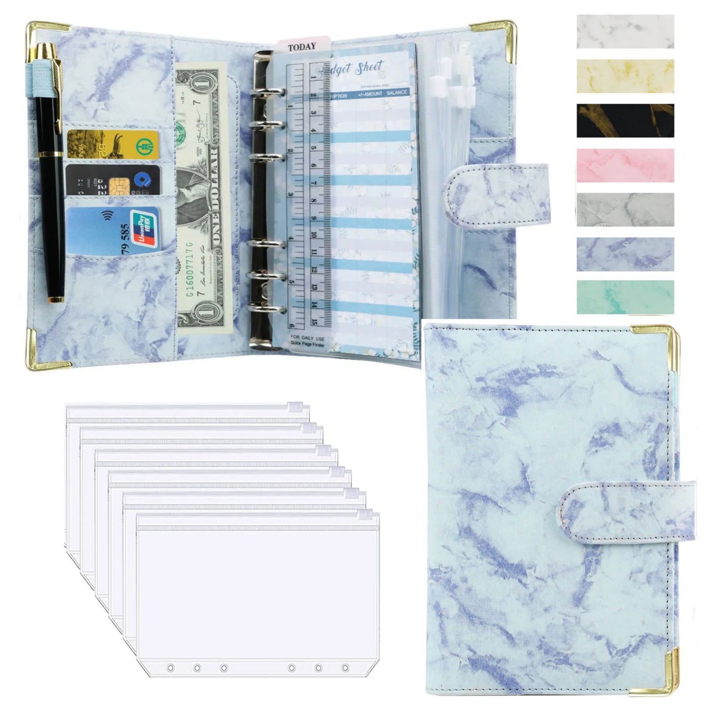 A6 PU Lederen Budget Planner Marble Notebook & Money Saving Organizer for Office, School & Personal Finance