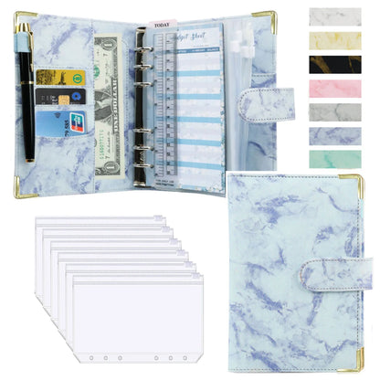 A6 PU Lederen Budget Planner Marble Notebook & Money Saving Organizer for Office, School & Personal Finance