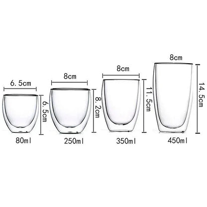 2-18PCS Double Wall High Borosilicate Glass Mugs – Heat Resistant Tea, Coffee, Milk, and Juice Cups, Creative Bar Drinkware Gift Set