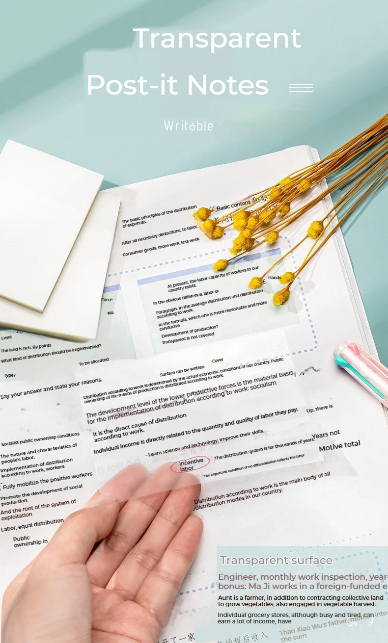 50 Blatt Transparent Sticky Notes – Wasserdichte Message & Signature Sticker für Notebooks