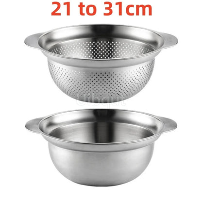 304 Roestvrij staal Vegetable Washing Basin & Stainer & Strainer . Multi-Purpose Rijst Wasmachine, Fruit Filter, Keuken Drain Mand