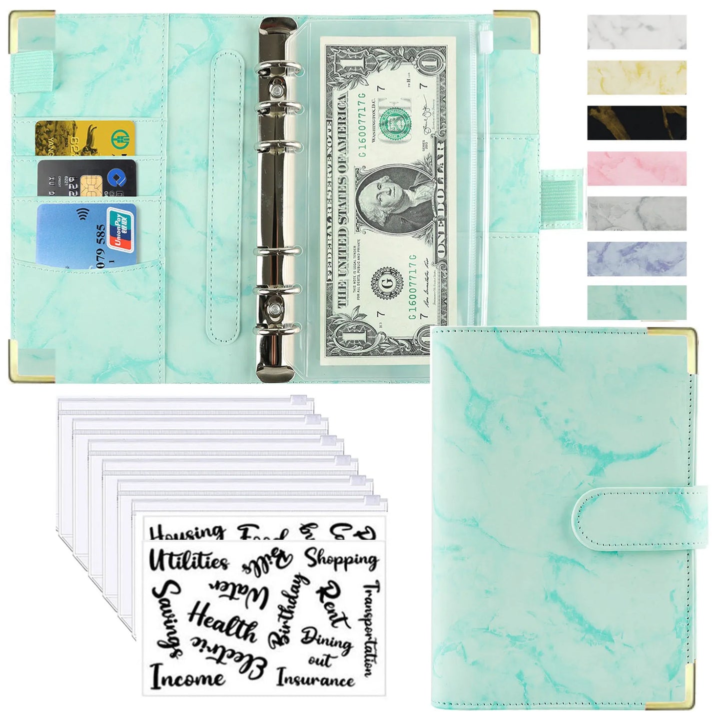A6 PU Lederen Budget Planner Marble Notebook & Money Saving Organizer for Office, School & Personal Finance