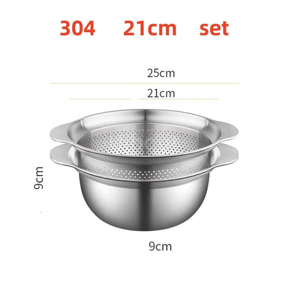 304 Roestvrij staal Vegetable Washing Basin & Stainer & Strainer . Multi-Purpose Rijst Wasmachine, Fruit Filter, Keuken Drain Mand