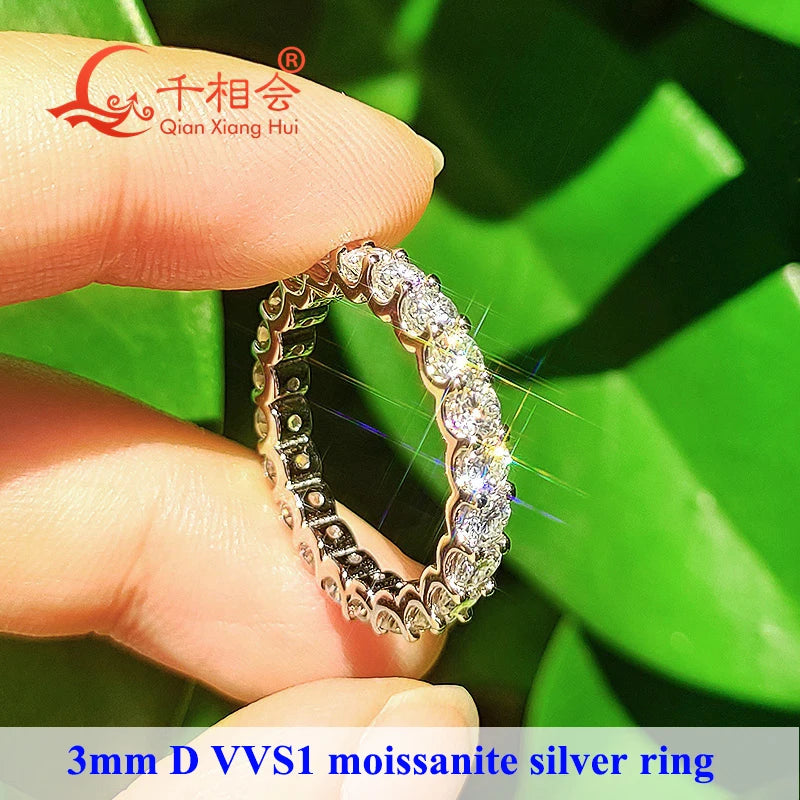0.1ct 3mm DVS Moissanite Full Eternity Band Ring 925 Sterling Silver Engagement & Party Sieraden voor vrouwen