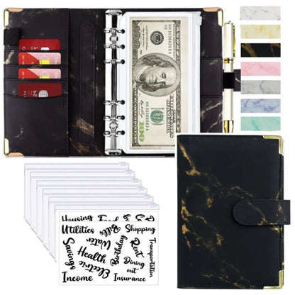 A6 PU Lederen Budget Planner Marble Notebook & Money Saving Organizer for Office, School & Personal Finance
