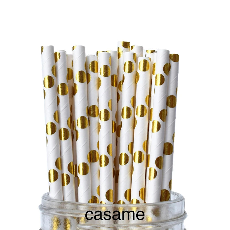 25PCS Metallic Gold & Silver Foil Paper Straws . Heart, Star & Chevron Pattern Biologisch afbreekbare Party Straws voor bruiloft, verjaardag en evenementen