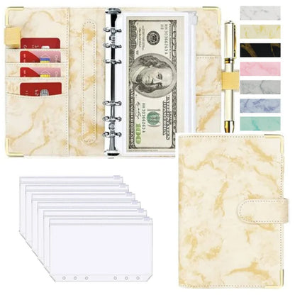 A6 PU Lederen Budget Planner Marble Notebook & Money Saving Organizer for Office, School & Personal Finance