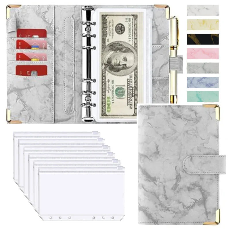 A6 PU Lederen Budget Planner Marble Notebook & Money Saving Organizer for Office, School & Personal Finance