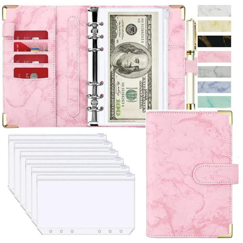 A6 PU Lederen Budget Planner Marble Notebook & Money Saving Organizer for Office, School & Personal Finance