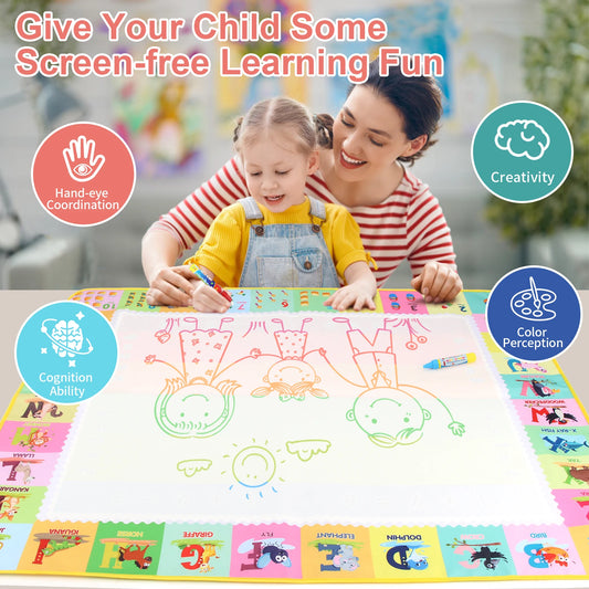 100x80CM Montessori Magic Drawing Board &amp; Reusable Water Doodle Mat voor kinderen Educatieve Kunst & Pen Control Training