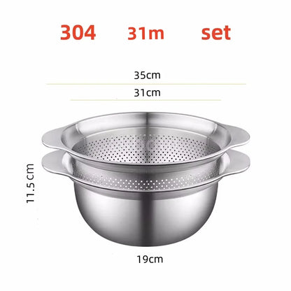 304 Roestvrij staal Vegetable Washing Basin & Stainer & Strainer . Multi-Purpose Rijst Wasmachine, Fruit Filter, Keuken Drain Mand