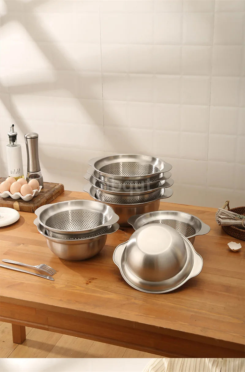 304 Roestvrij staal Vegetable Washing Basin & Stainer & Strainer . Multi-Purpose Rijst Wasmachine, Fruit Filter, Keuken Drain Mand