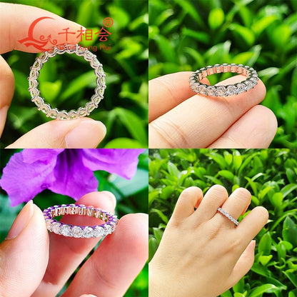 0.1ct 3mm DVS Moissanite Full Eternity Band Ring 925 Sterling Silver Engagement & Party Sieraden voor vrouwen