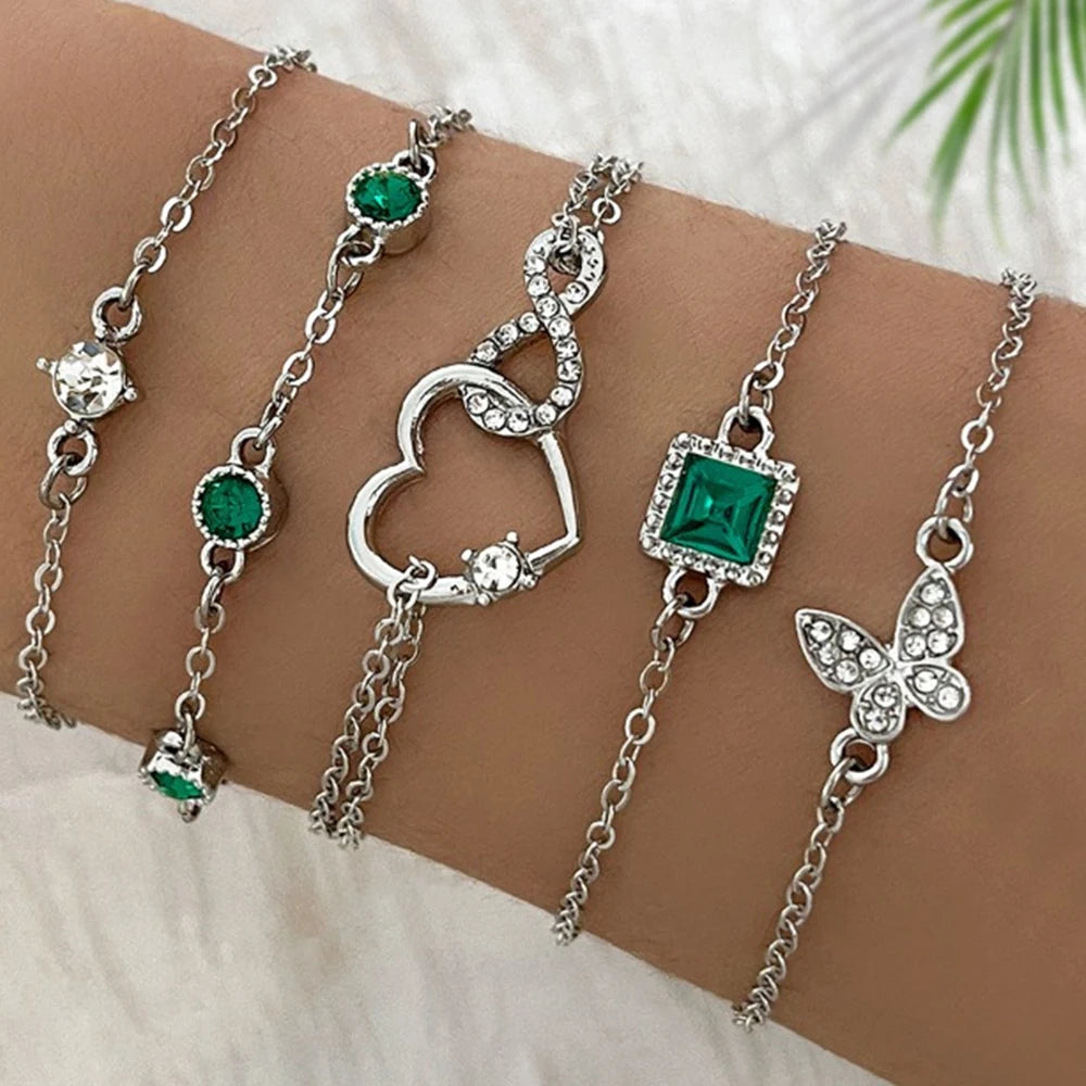 5 st Vintage Rhinestone Armband Set Infinity & Geometric Designs, Mode sieraden voor vrouwen, Perfecte Gift & Casual dragen
